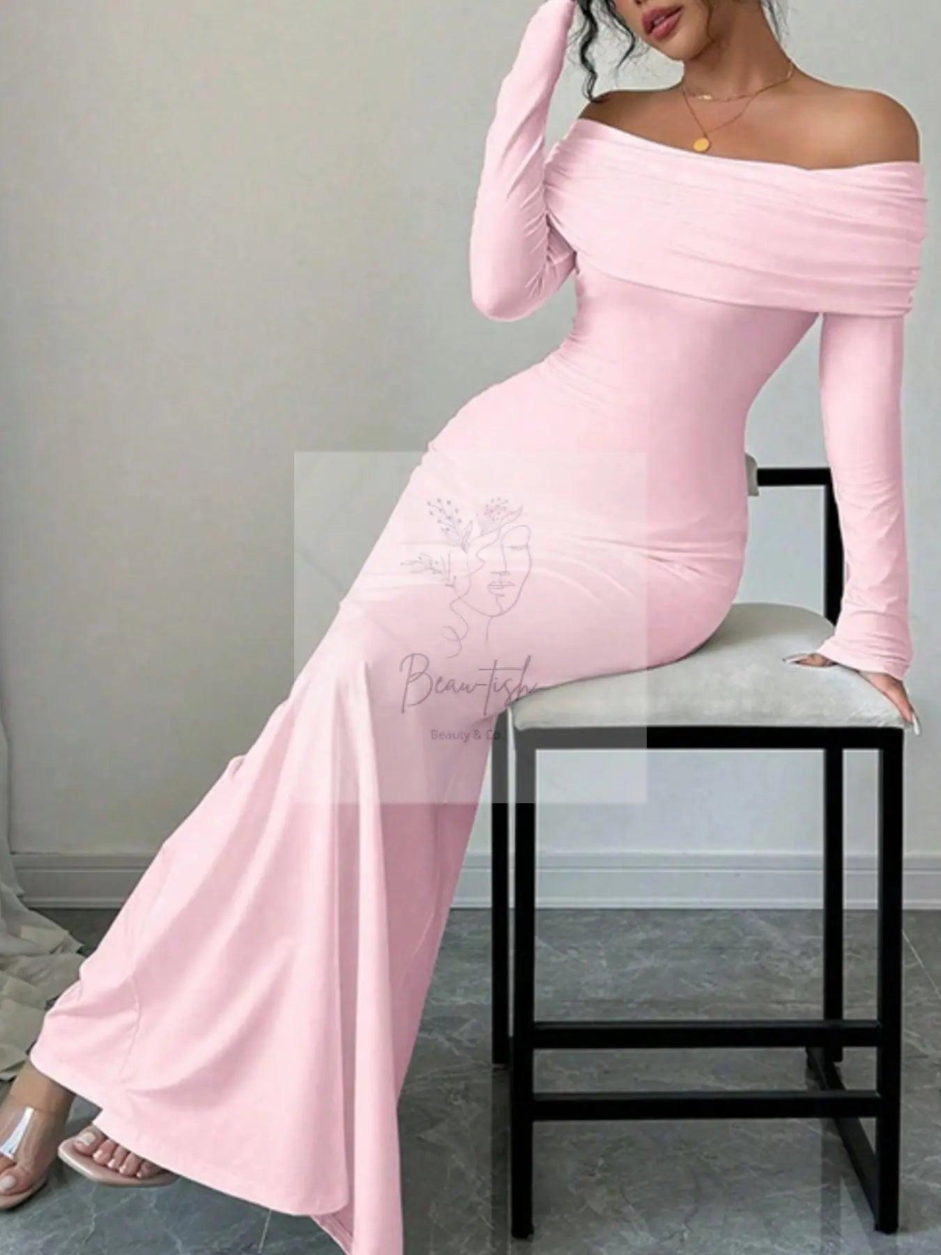 Off-Shoulder Long Sleeve Bodycon Maxi Dress