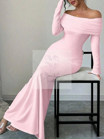 Off-Shoulder Long Sleeve Bodycon Maxi Dress