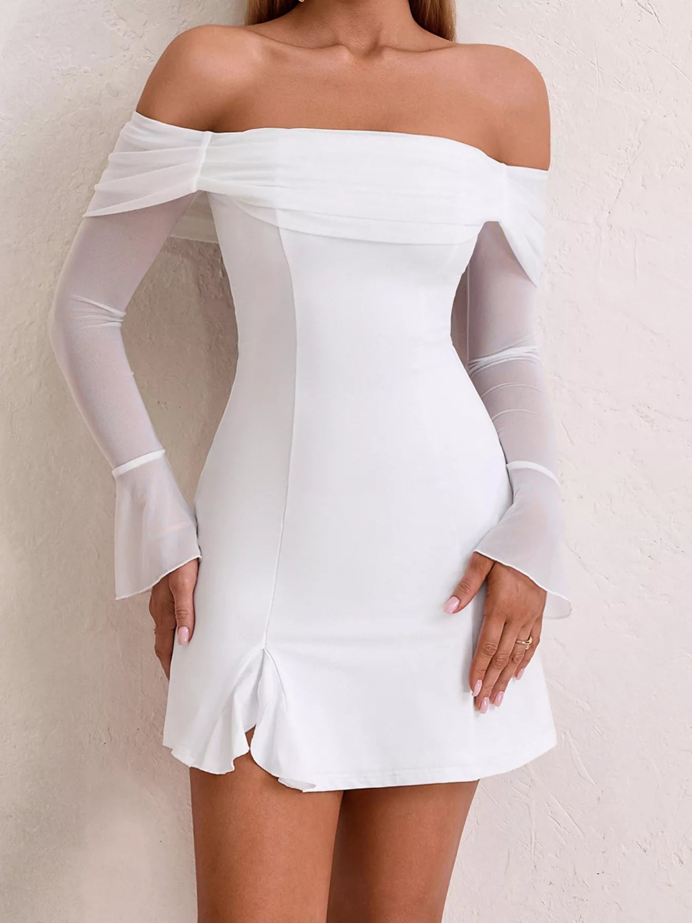 Off-Shoulder Long Sleeve Mini Dress