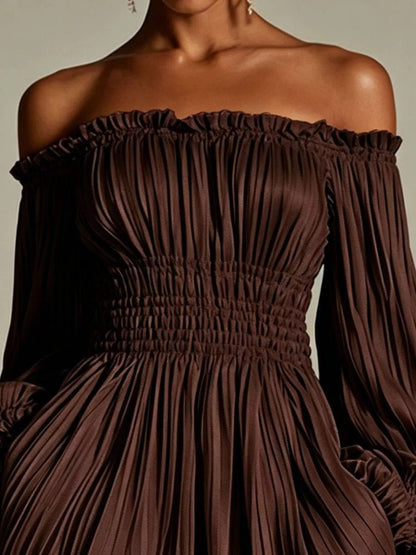 Off-Shoulder Pleated Mini Dress