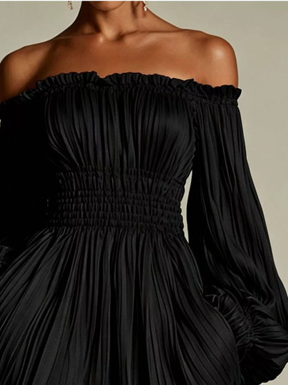 Off-Shoulder Pleated Mini Dress