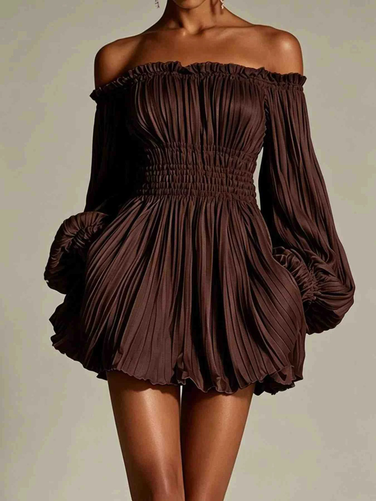 Off-Shoulder Pleated Mini Dress