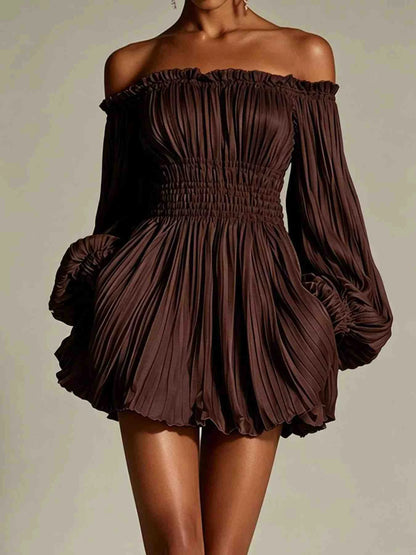 Off-Shoulder Pleated Mini Dress