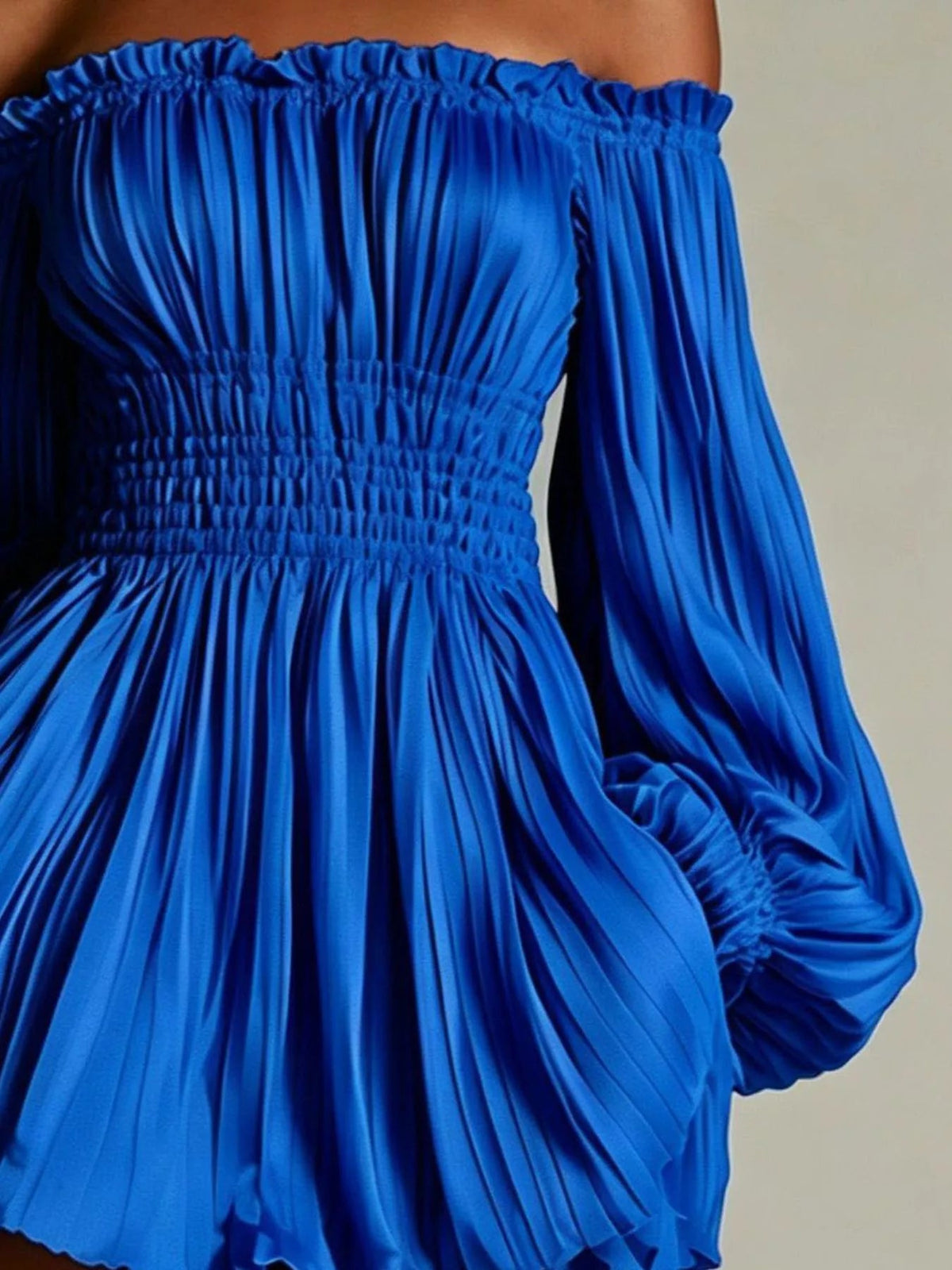 Off-Shoulder Pleated Mini Dress