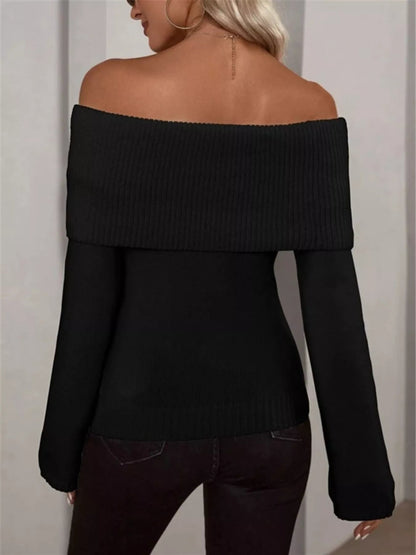 Off-Shoulder Ribbed Knit Sweater