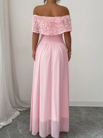 Off-Shoulder Rose Embellished Maxi Dress