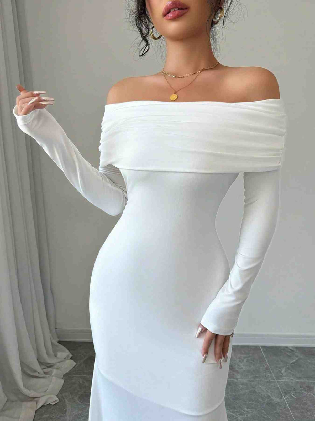 Off-Shoulder Ruched Bodycon Maxi Dress