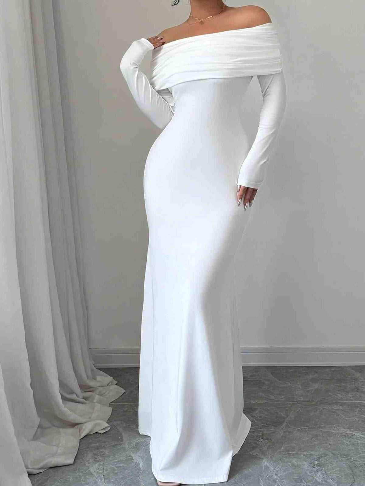 Off-Shoulder Ruched Bodycon Maxi Dress