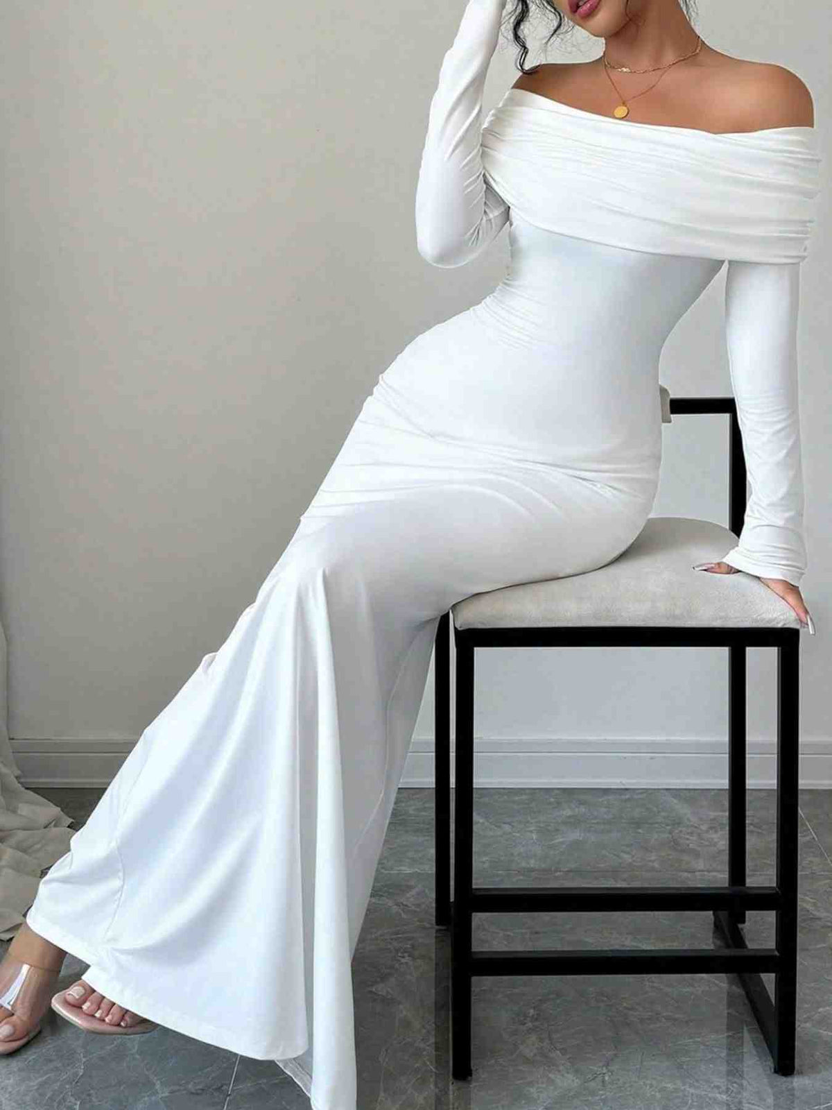 Off-Shoulder Ruched Bodycon Maxi Dress