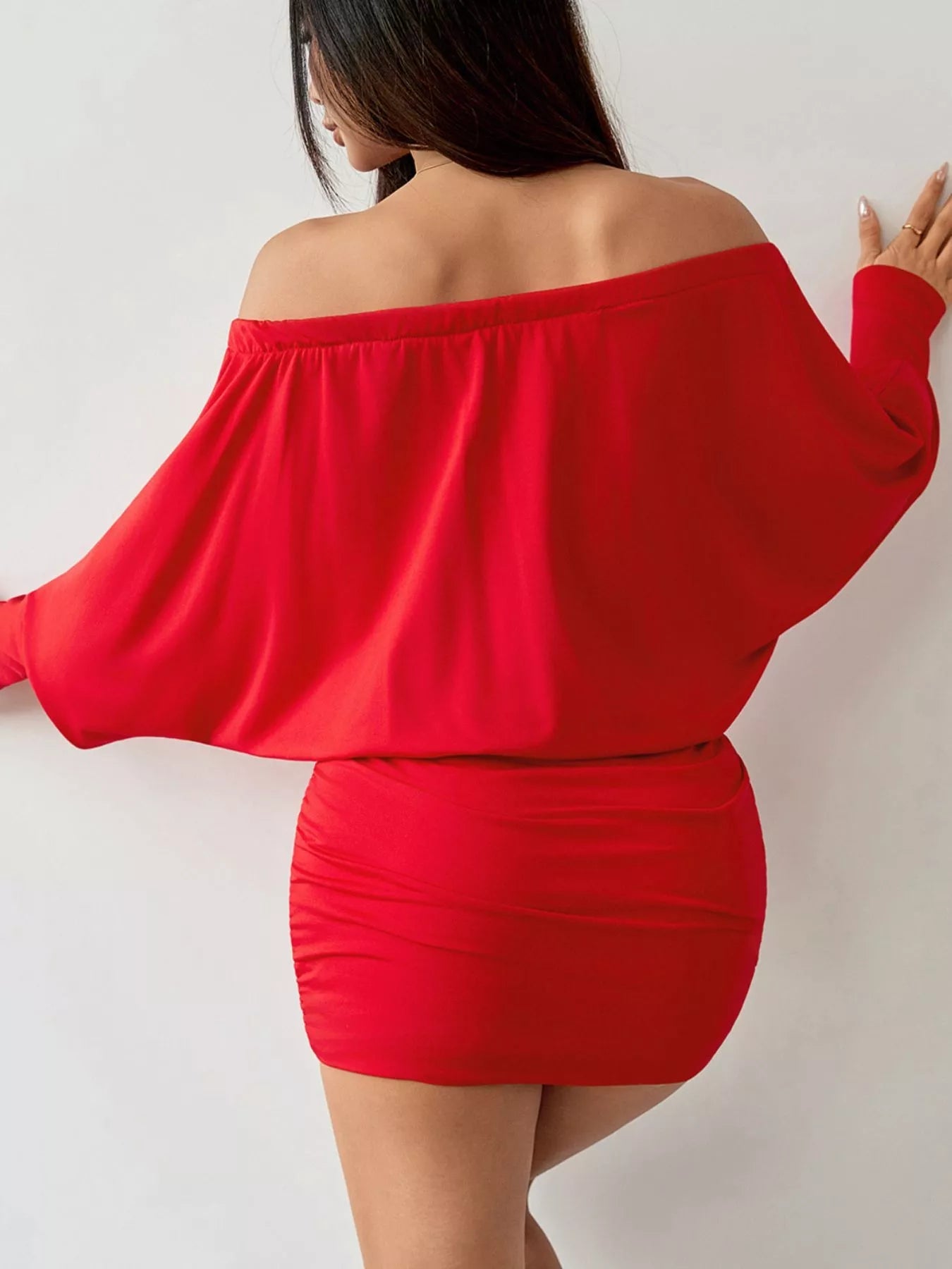 Off - Shoulder Ruched Bodycon Mini Dress