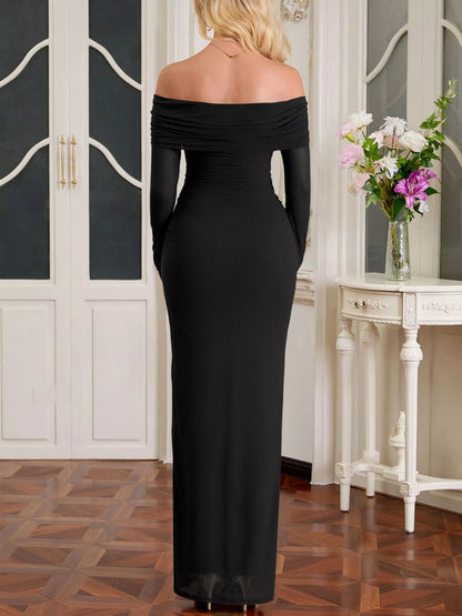 Off - Shoulder Ruched Maxi Dress