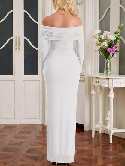 Off - Shoulder Ruched Maxi Dress