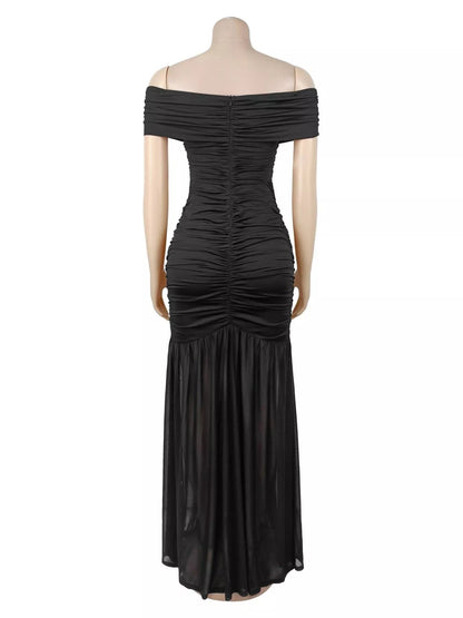 Off-Shoulder Ruched Mermaid Maxi Dress