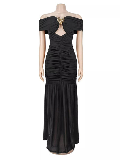 Off-Shoulder Ruched Mermaid Maxi Dress
