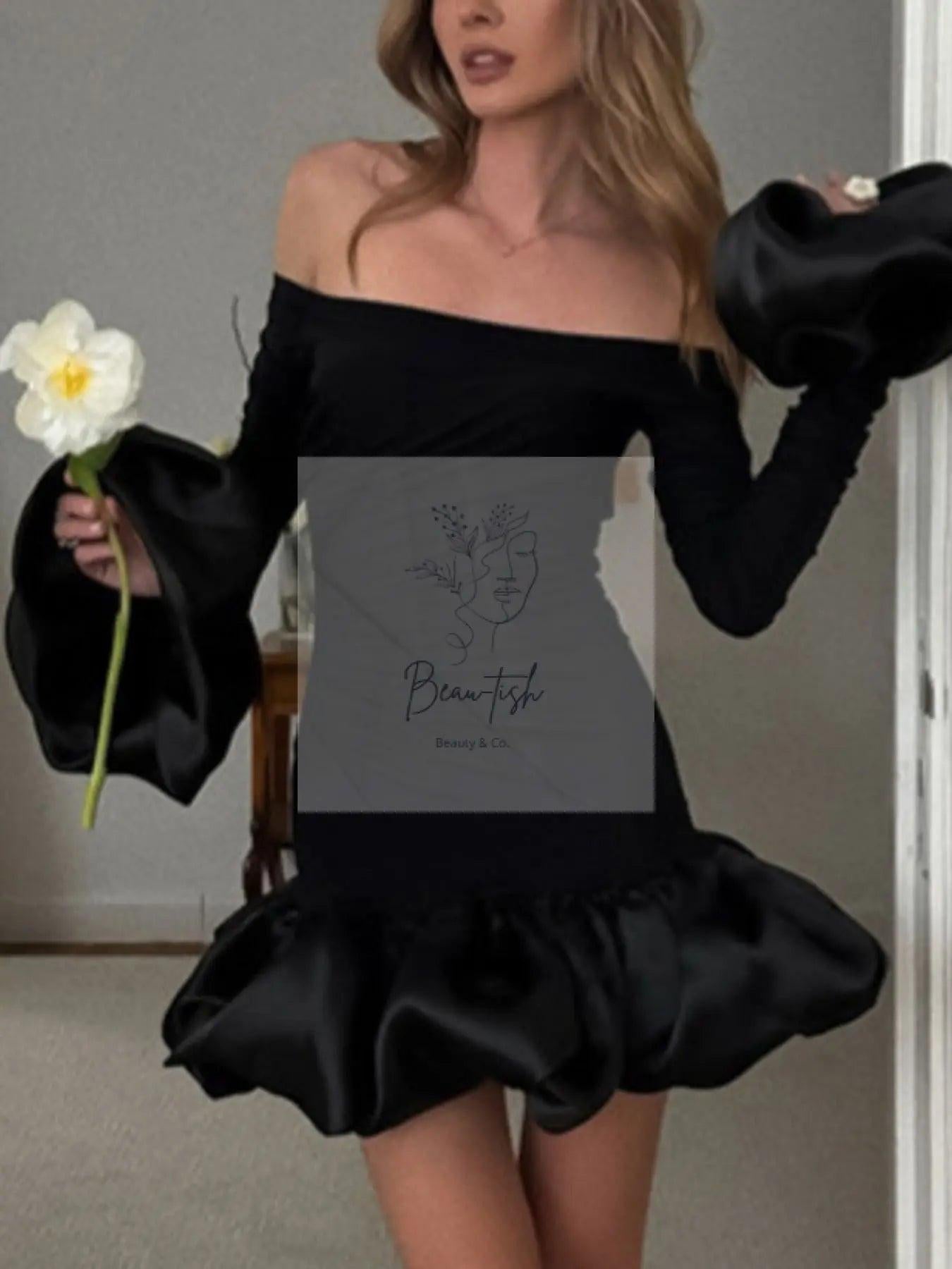 Off-Shoulder Ruffle Hem Mini Dress