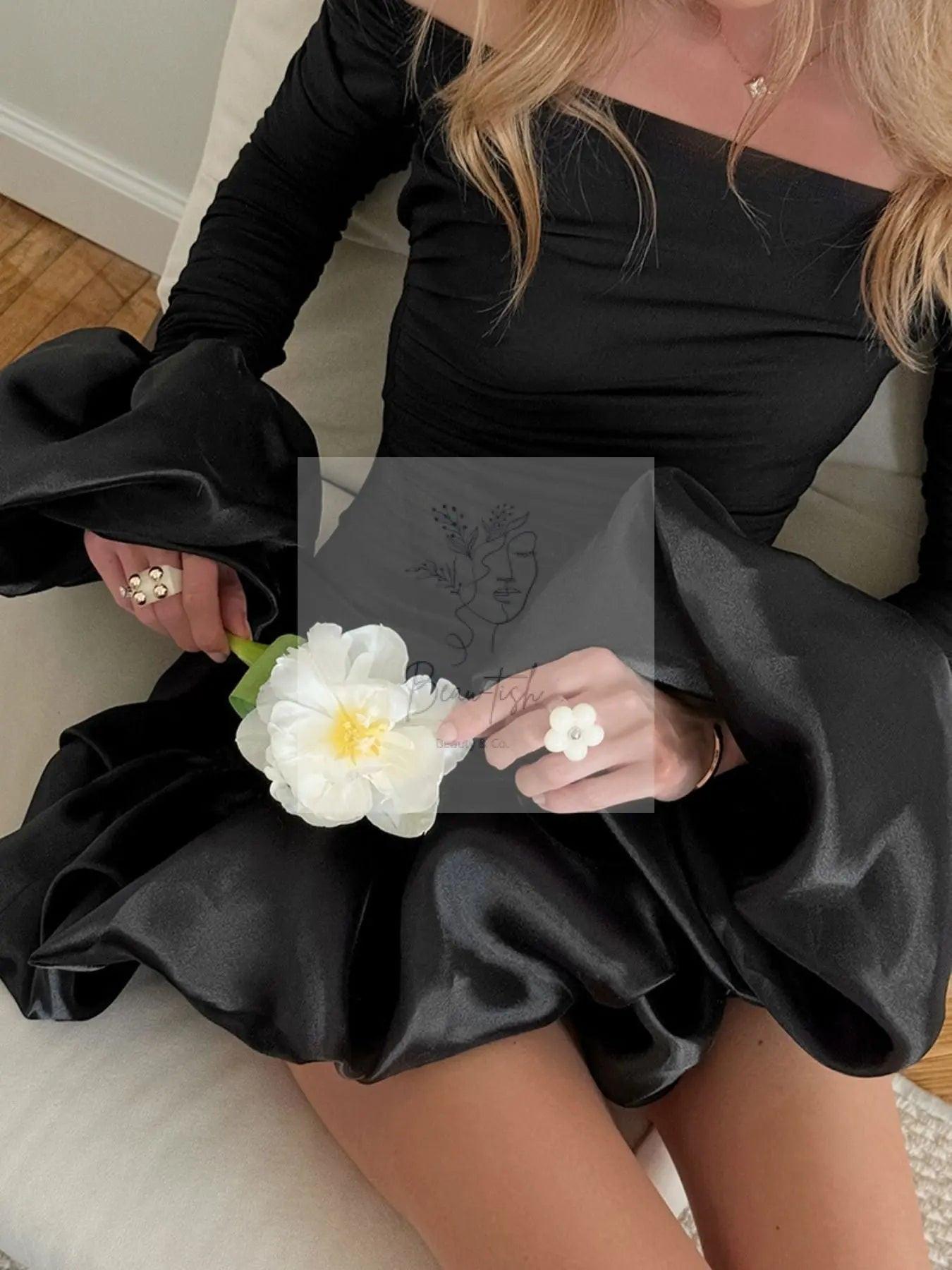 Off-Shoulder Ruffle Hem Mini Dress