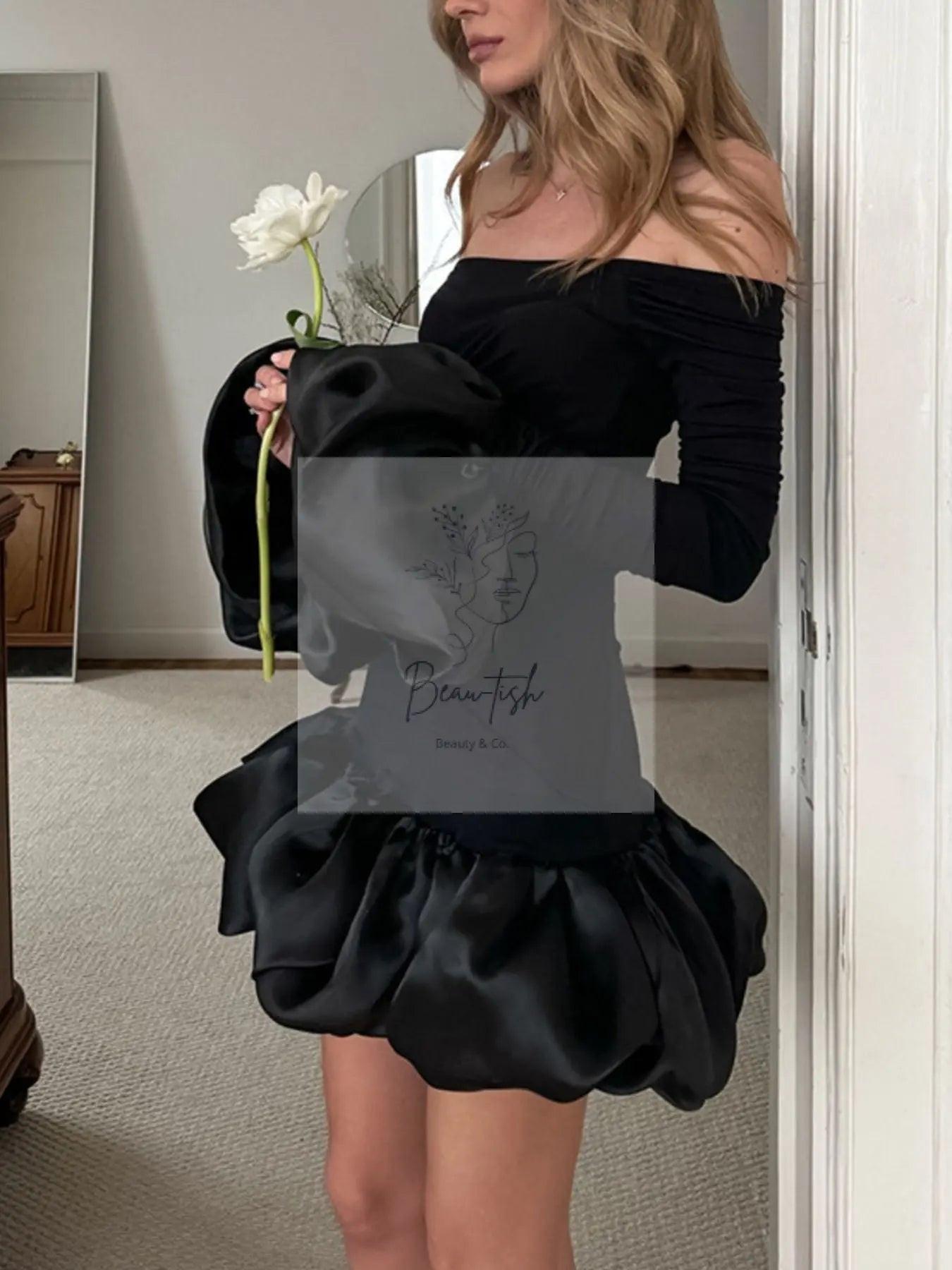 Off-Shoulder Ruffle Hem Mini Dress