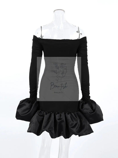 Off-Shoulder Ruffle Hem Mini Dress
