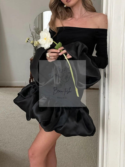 Off-Shoulder Ruffle Hem Mini Dress