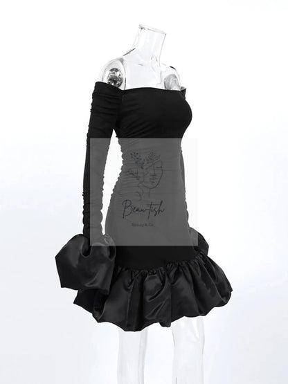 Off-Shoulder Ruffle Hem Mini Dress