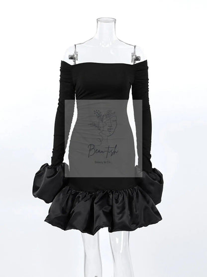 Off-Shoulder Ruffle Hem Mini Dress
