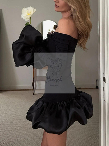 Off-Shoulder Ruffle Hem Mini Dress