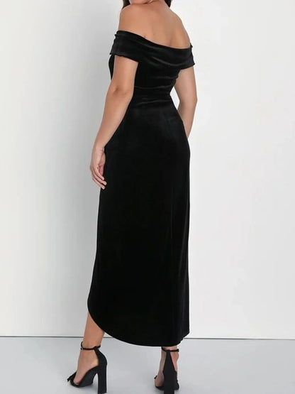 Off-Shoulder Wrap Dress with Side Slit