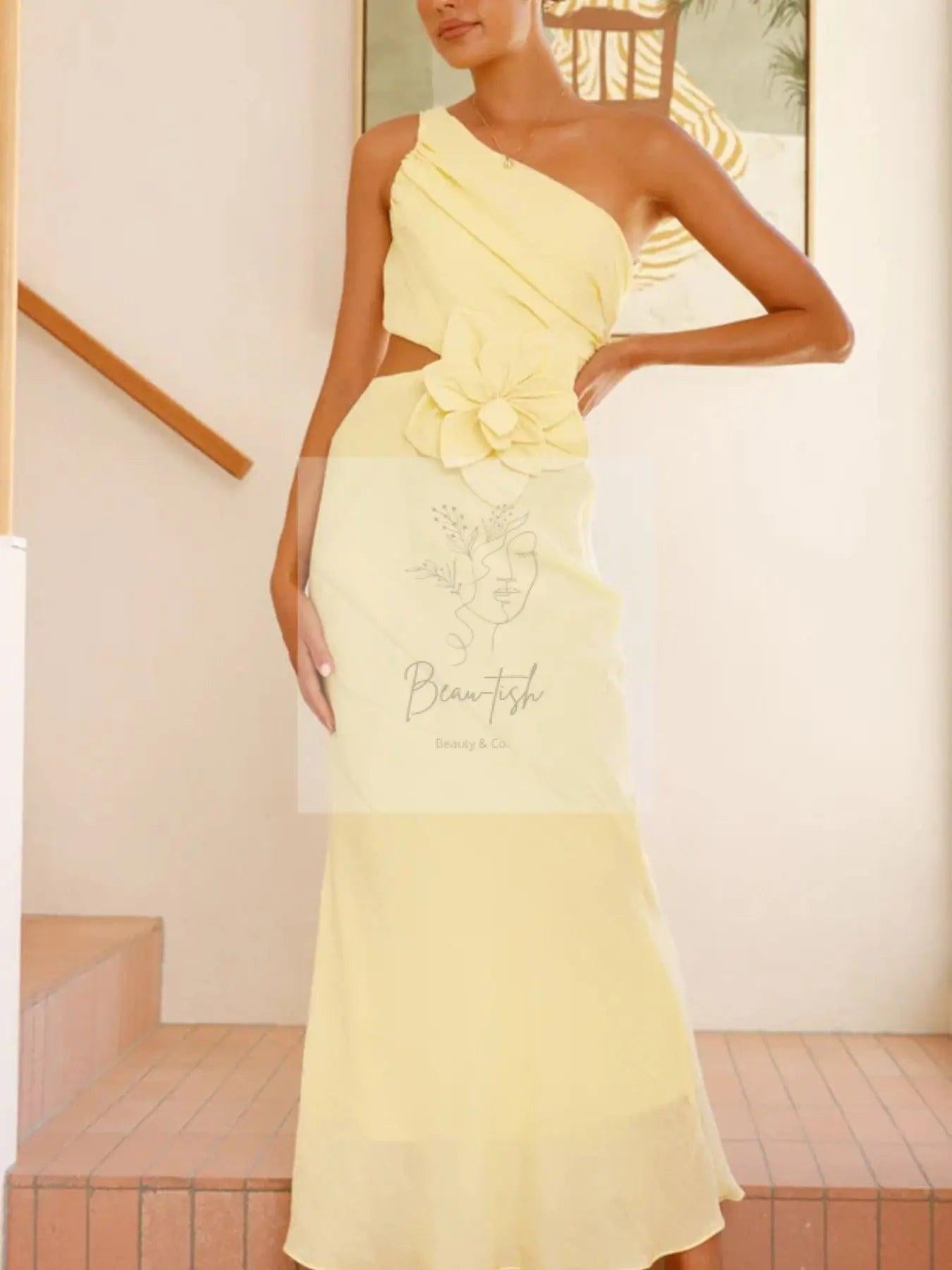 One-Shoulder Floral Cutout Dress