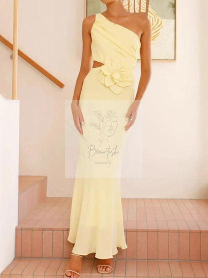 One-Shoulder Floral Cutout Dress