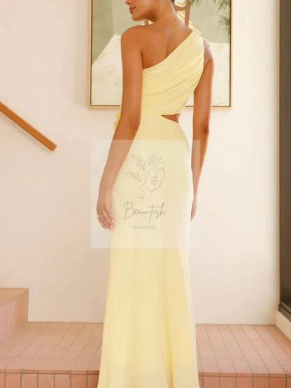 One-Shoulder Floral Cutout Dress