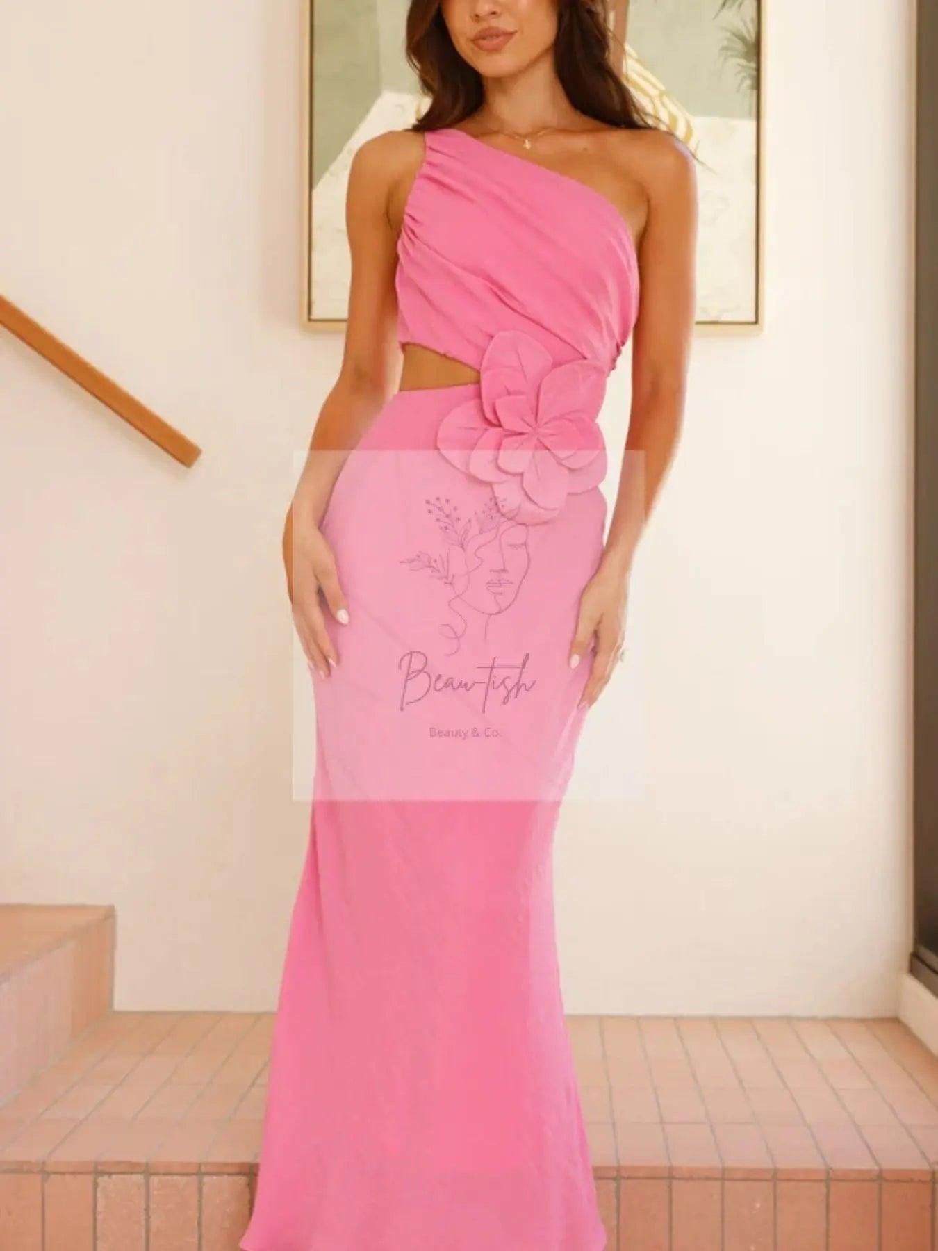 One-Shoulder Floral Cutout Dress