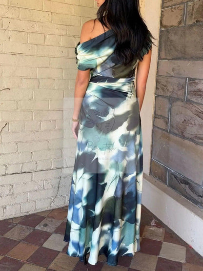 One-Shoulder Floral Print Maxi Dress