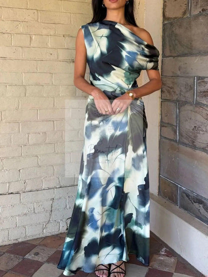One-Shoulder Floral Print Maxi Dress