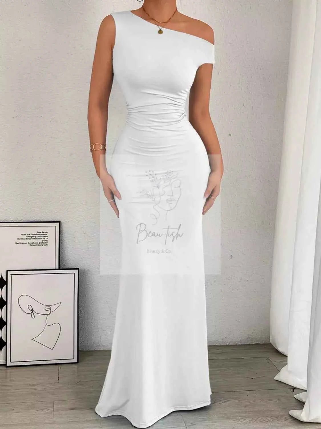 One - Shoulder Ruched Bodycon Maxi Dress