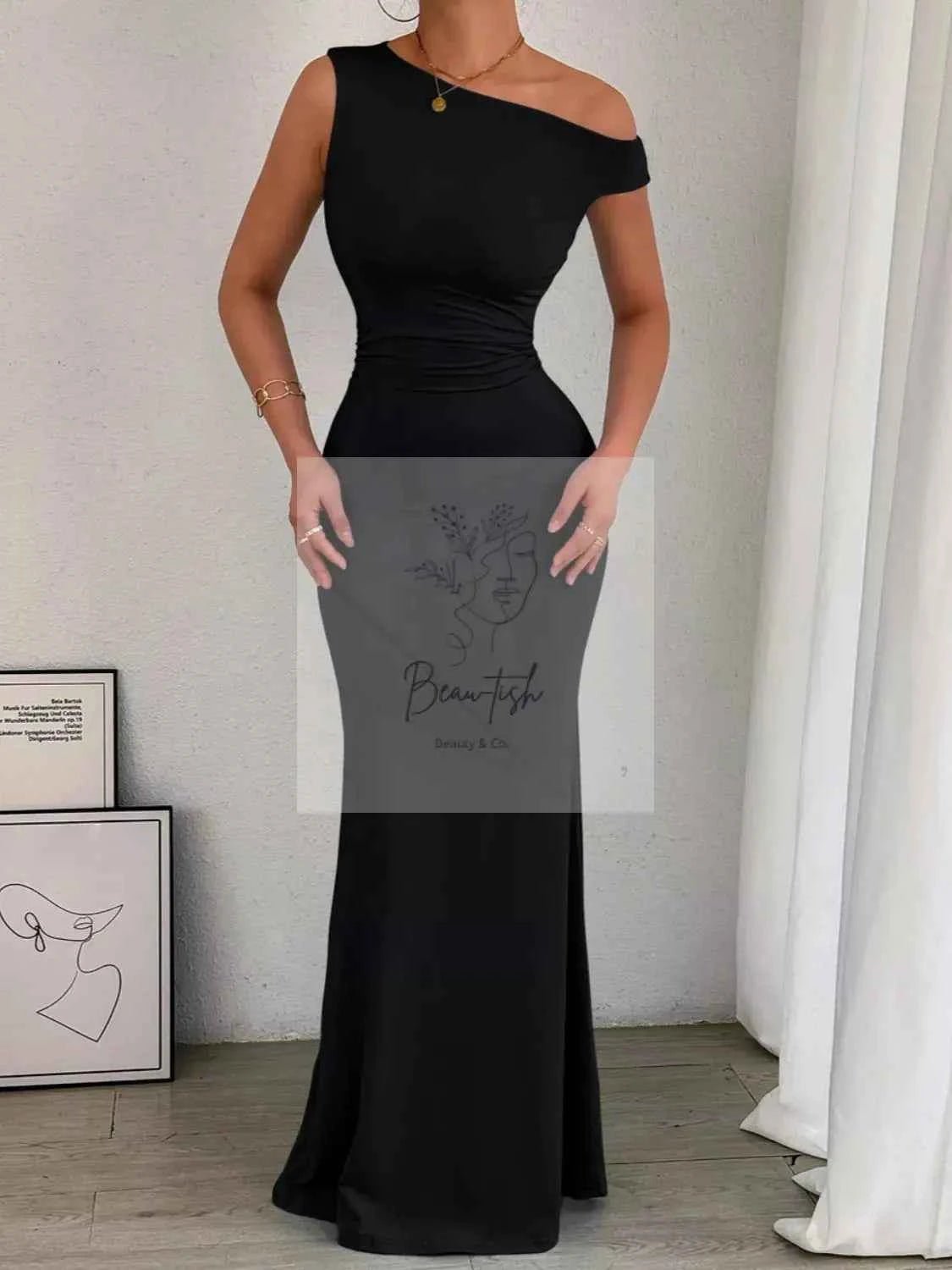 One - Shoulder Ruched Bodycon Maxi Dress