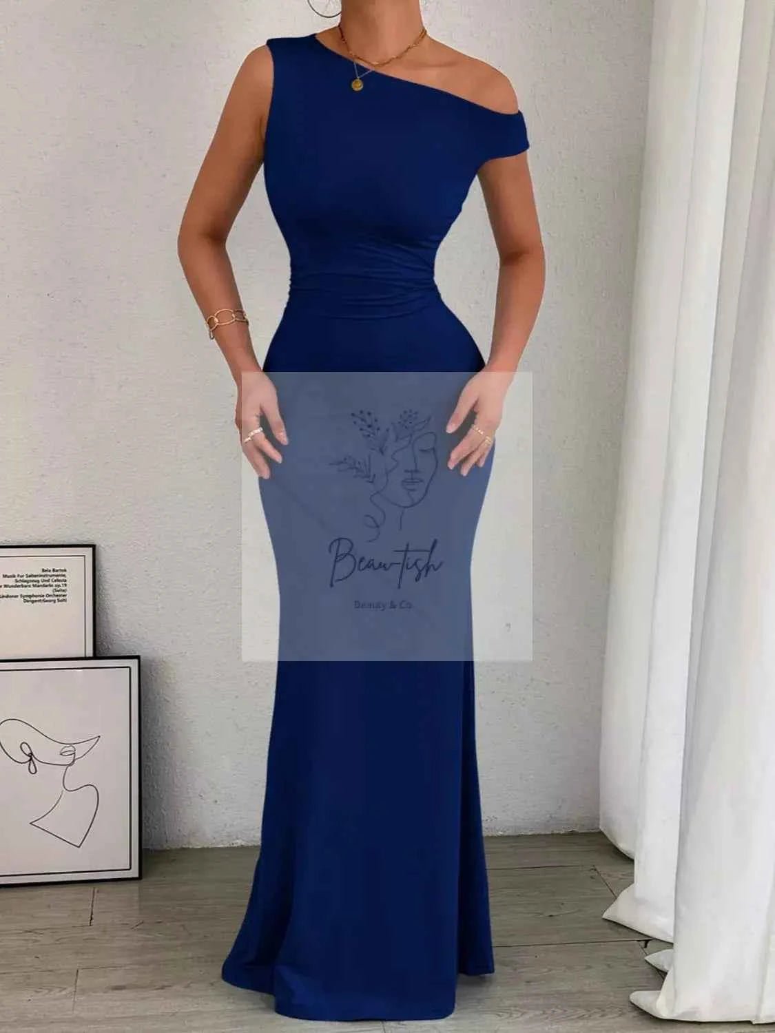 One - Shoulder Ruched Bodycon Maxi Dress