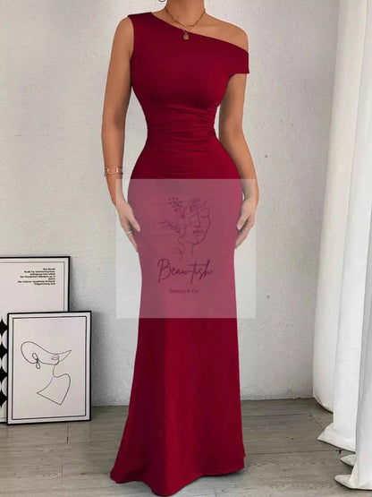 One - Shoulder Ruched Bodycon Maxi Dress