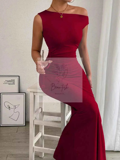 One - Shoulder Ruched Bodycon Maxi Dress