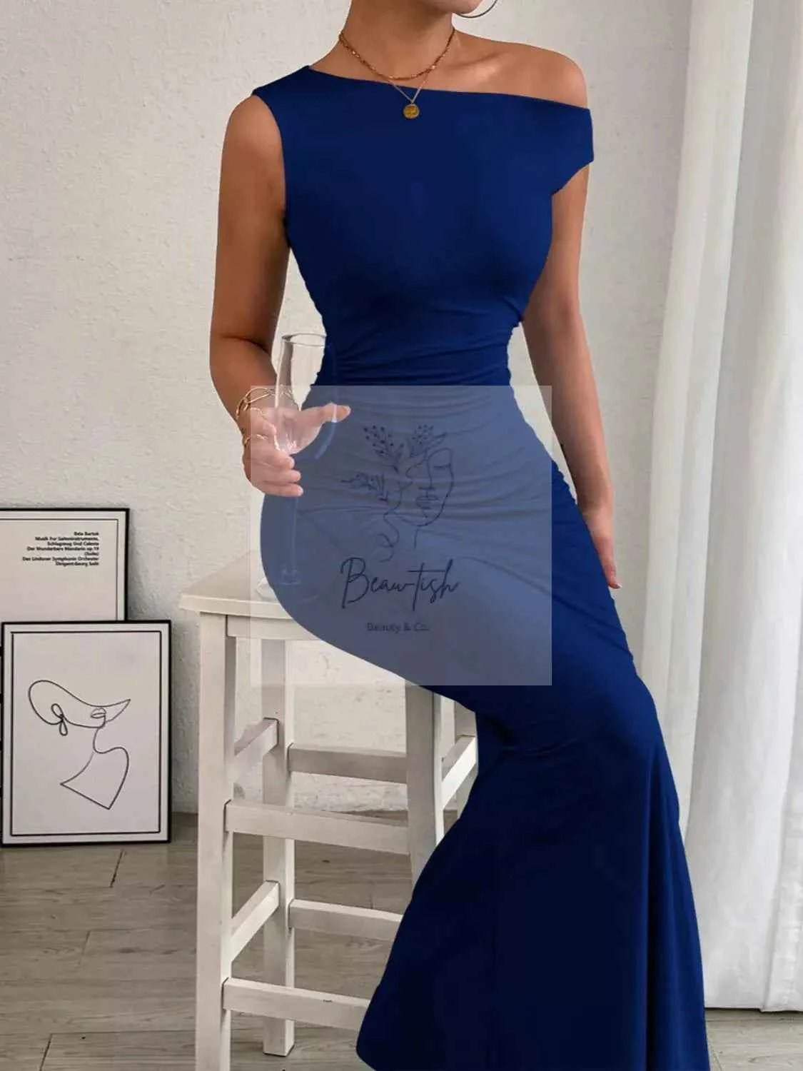 One - Shoulder Ruched Bodycon Maxi Dress