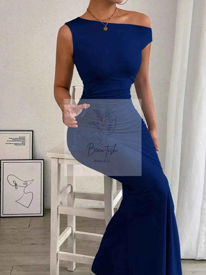 One - Shoulder Ruched Bodycon Maxi Dress
