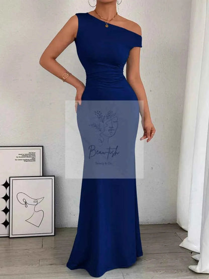One - Shoulder Ruched Bodycon Maxi Dress