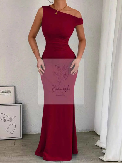 One - Shoulder Ruched Bodycon Maxi Dress