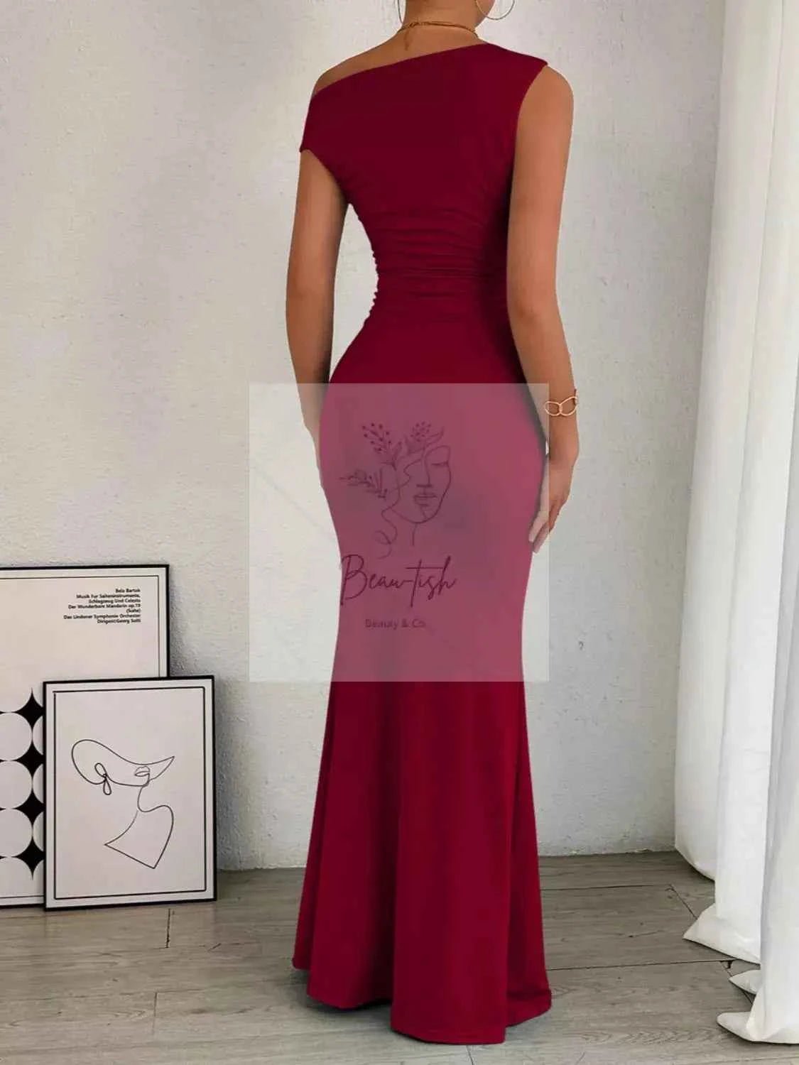 One - Shoulder Ruched Bodycon Maxi Dress