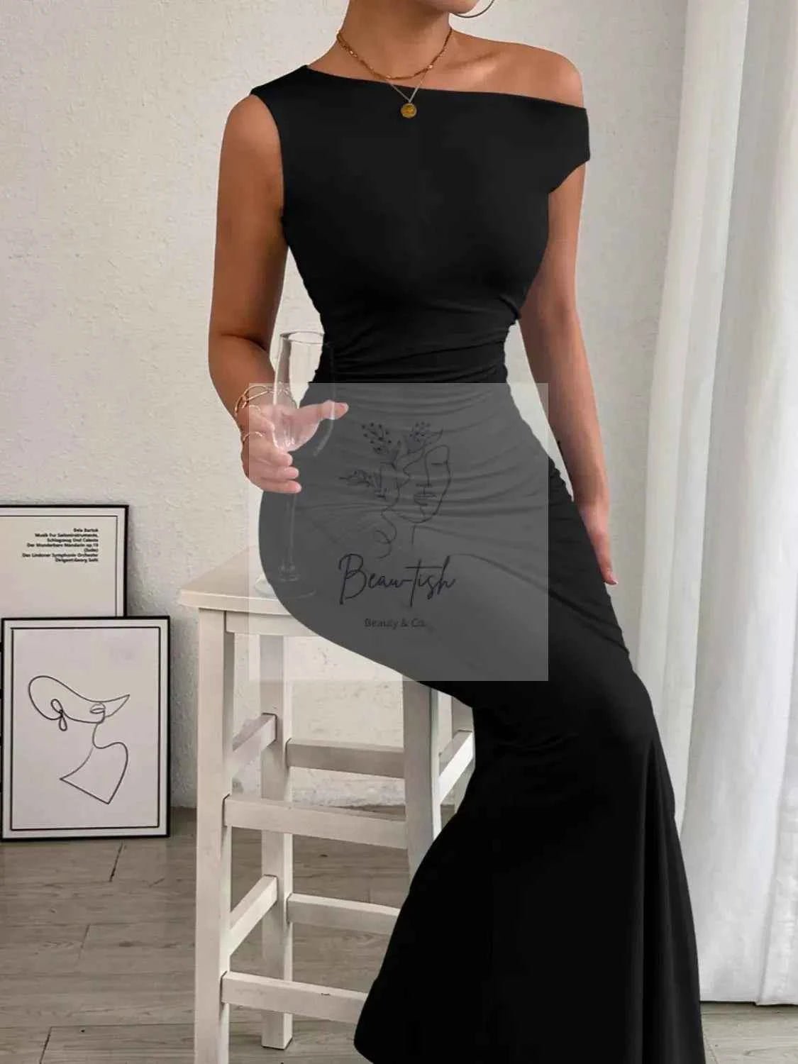 One - Shoulder Ruched Bodycon Maxi Dress