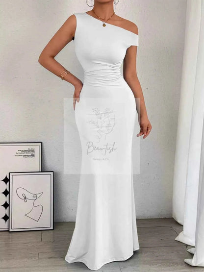 One - Shoulder Ruched Bodycon Maxi Dress