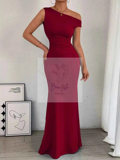 One - Shoulder Ruched Bodycon Maxi Dress