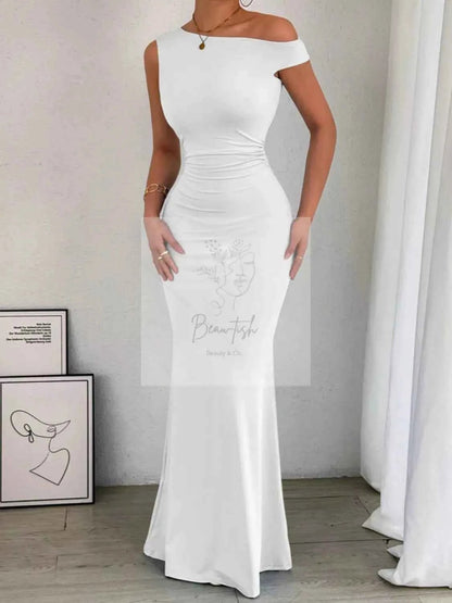 One - Shoulder Ruched Bodycon Maxi Dress