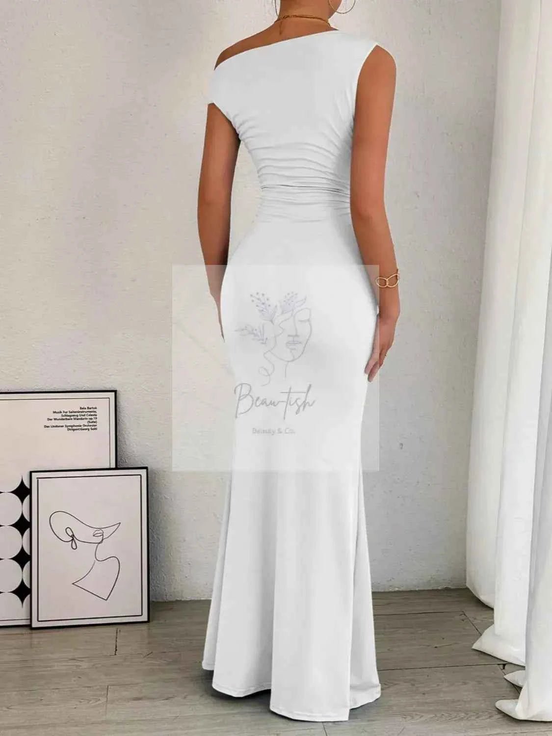 One - Shoulder Ruched Bodycon Maxi Dress