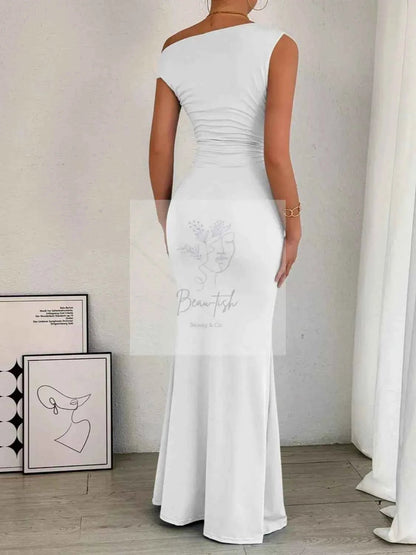 One - Shoulder Ruched Bodycon Maxi Dress