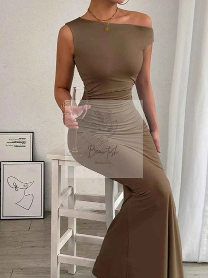One - Shoulder Ruched Bodycon Maxi Dress